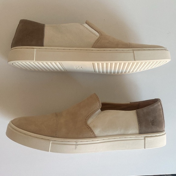 FRYE Suede Classic Sneaker Size 7 Beige Brown Color Block Minimalist Fall OOTD - Picture 11 of 16